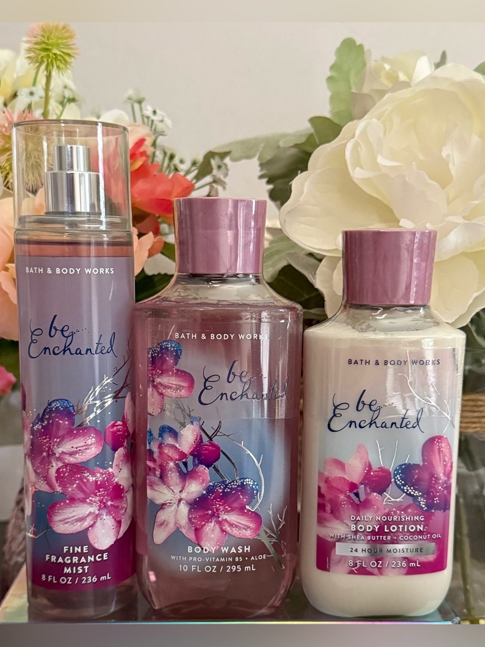 🆕🌸 BATH & BODY WORKS “BE ENCHANTED” 3-PIECE BODY CARE SET. BRAND NEW SEALED.